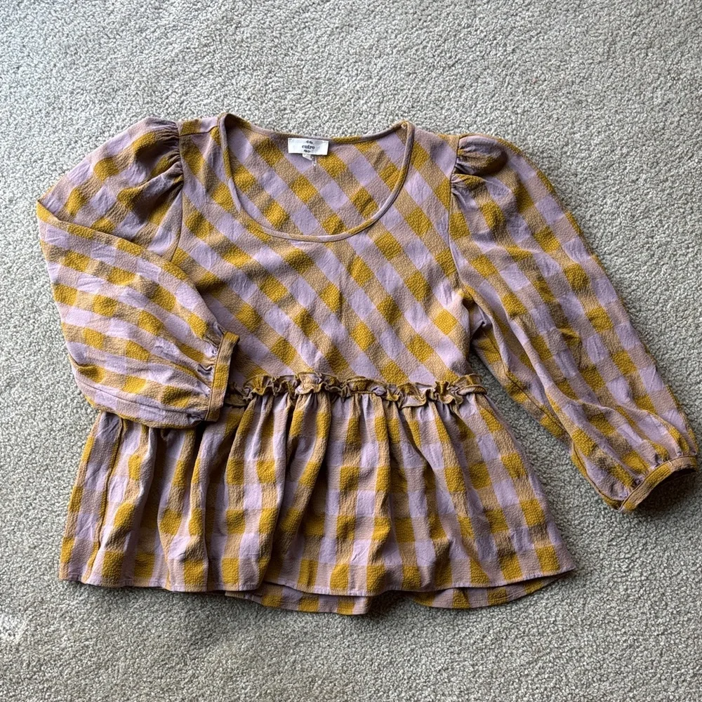🪷entro Checkered Blouse 3/4 Sleeve, Medium, EUC - Picture 1 of 5